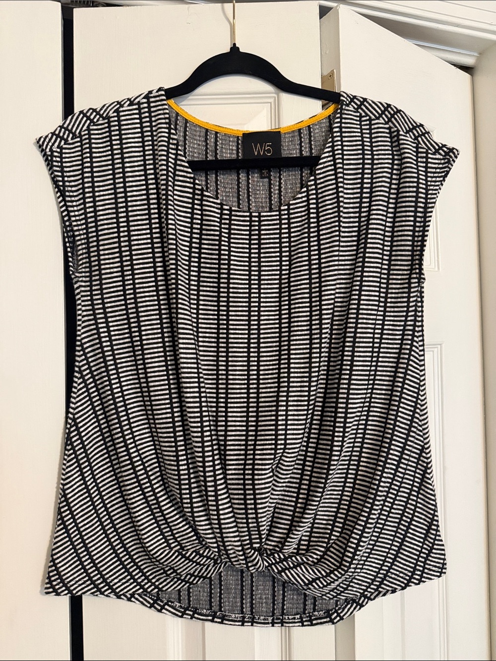 W5 Black & White Striped Knot-Front Cap Sleeve Top